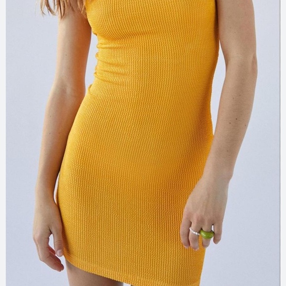 Yellow Ribbed Mini Dress - Picture 2 of 3